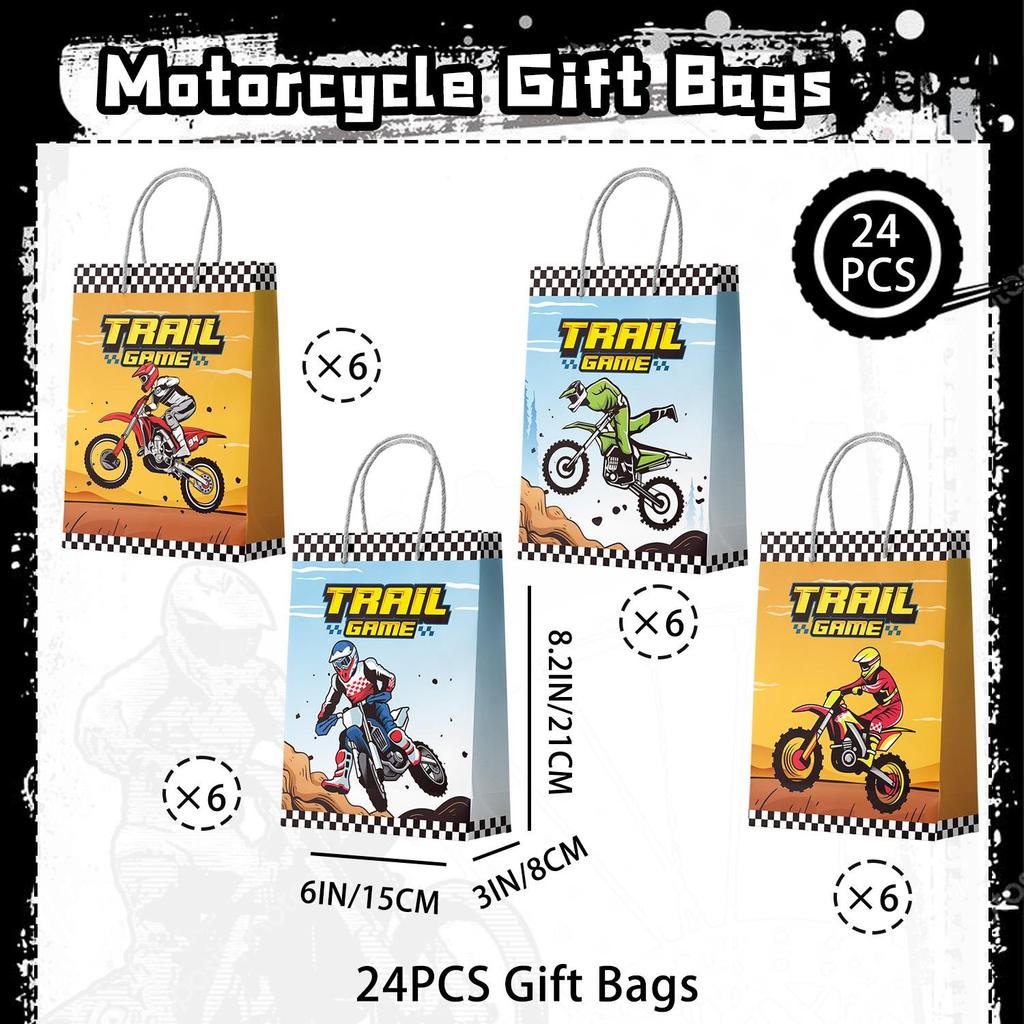 Motorcycle Party Gift Bags, 24 Pcs Dirt Bike Party Bags Set Motocross Themed Party Favor Bags Party Gift Treat Bags for Birthday Party Decorations