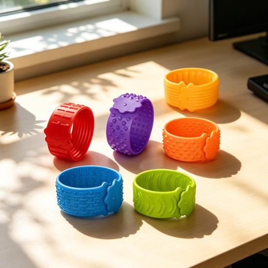 6Pcs Sensory Slap Bracelet Fidget Toy Anxiety Relief Silicone Textured Bracelet Focus Aid Decompression Toy Stocking Stuffers Party Favors