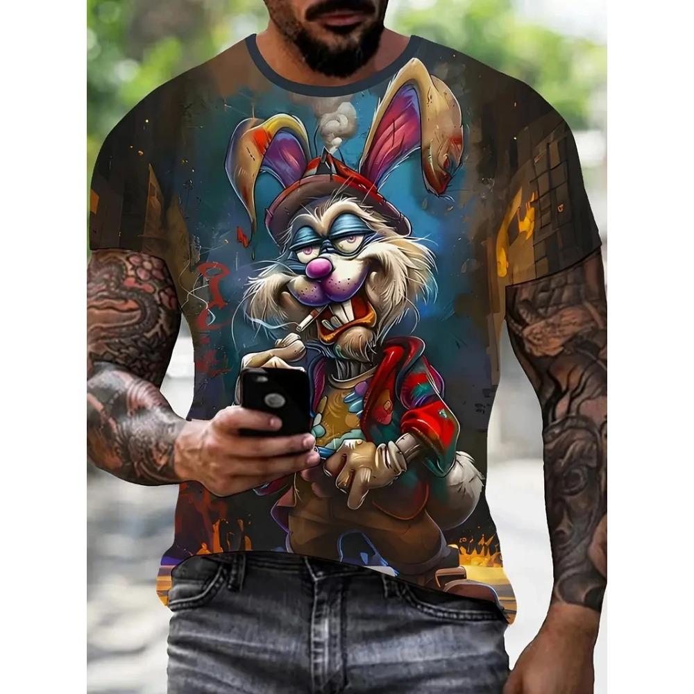 Summer Men's Sport Casual Breathable Short Sleeve Cartoon Animal Printed Pattern Large Oversize LooseTops