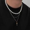SHIXIN 3Pcs/Set Punk Imitation Pearl Chain Jesus Cross Pendant Necklace for Women Hip Hop Layered Chain New Fashion Jewelry 2026