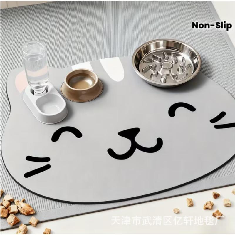 1pcs Pet Feeding Mat-non-slip Quick-drying Geometric Fish Bone Paw Print Dog Food Bowl Mat