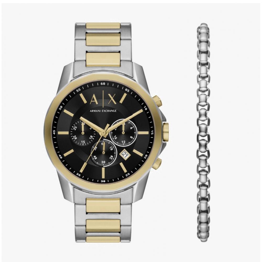 Armani Exchange Men S Metal Watch bankS Chronograph Bracelet Set ax7148Set