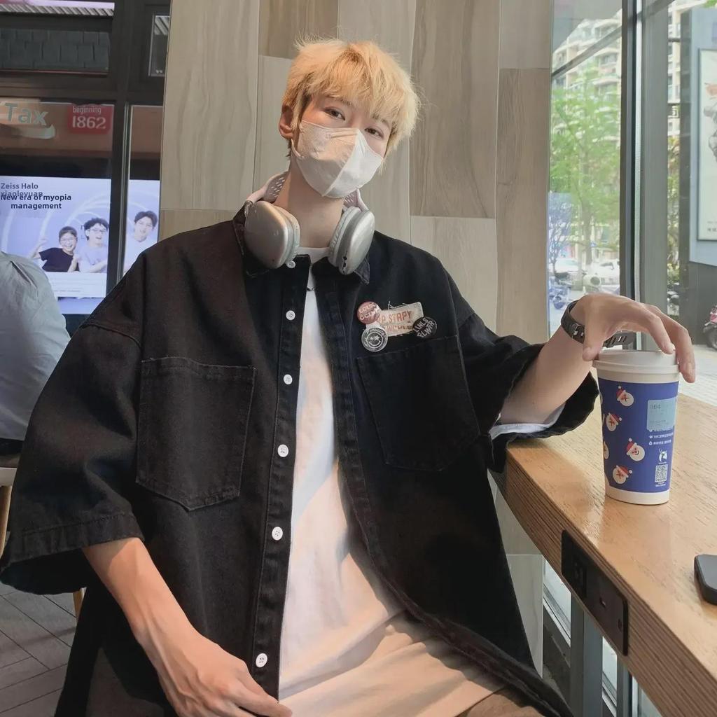 2023 Vintage Hong Kong Style Übergroßes Jeanshemd - Unisex Kurzarm Retro Design