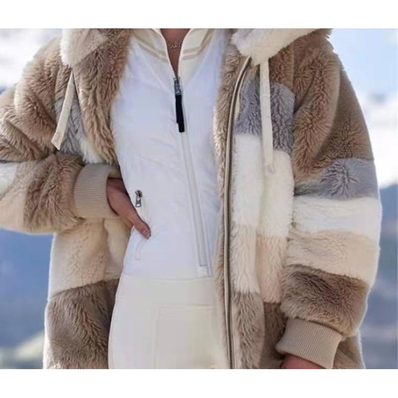 Women's Fall Winter Long Sleeve Zipper Loose Plus Size Plush Hooded Jacket