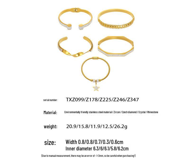 18K Gold-Plated Stainless Steel Zirconia Diamond Clasp Bracelet - European & American Fashion Knotted Irregular Light Luxury Style.