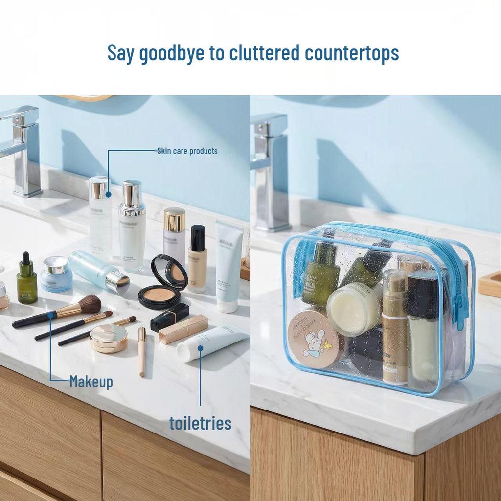 In-Stock Transparent PVC Makeup Tote: Dustproof, Portable Zipper Bag for Travel Toiletries & Daily Essentials