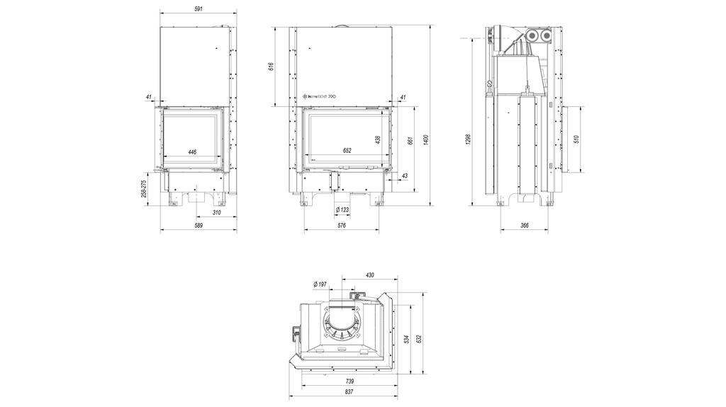 Steel fireplace KRATKI MBZ right 13 kW Ø 200 Lift-up self closing door