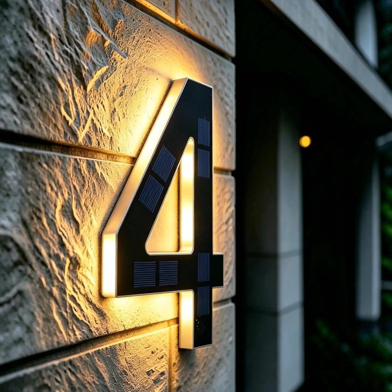 LED Solar House Number Light, Waterproof Light‑Sensor Address Plate for Home Entrance Yard Wall Fence Gate Outdoor Household Decoration