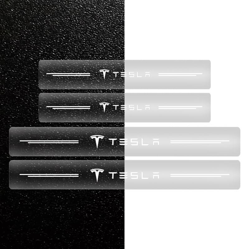 4Pcs Car Threshold Protector Transparent Decorative 3D Sticker For Tesla Model 3 Model S Model X Model Y Roadster Bonina Coil
