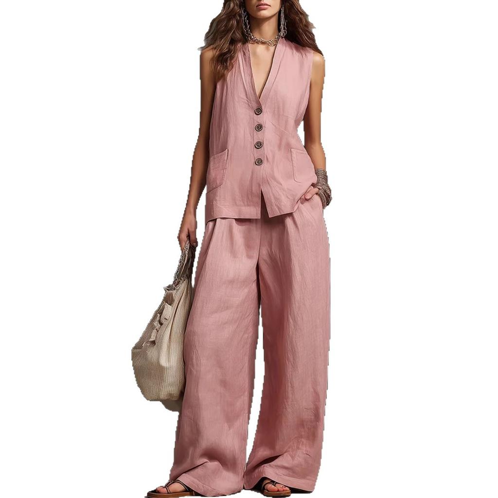 1116 spring and summer new European and American high-end fashion simple sleeveless vest wide-leg pants suit women