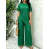 DICFY Women's Fashion Casual Short Sleeve O-Neck Pants Suits
