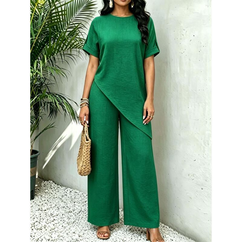 DICFY Women's Fashion Casual Short Sleeve O-Neck Pants Suits