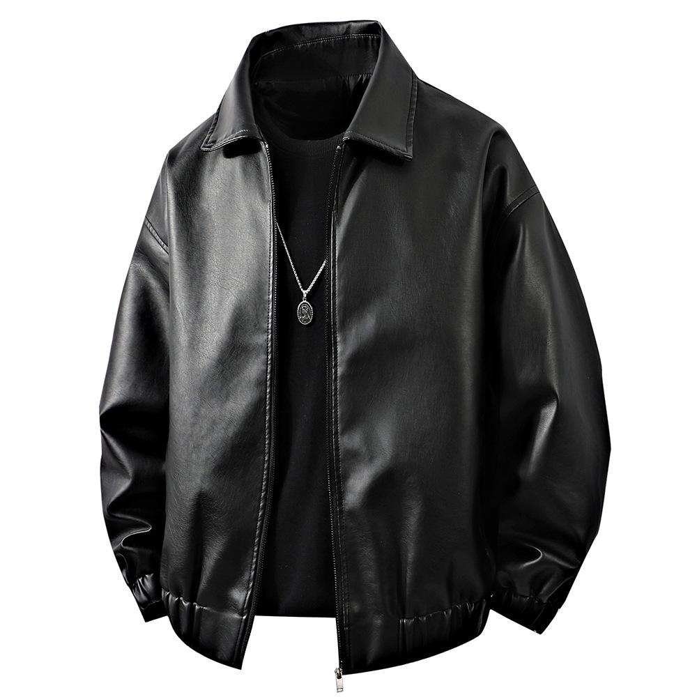 

Мужская кожаная куртка с лацканами Мужская весенне-осенняя универсальная куртка на молнии из искусственной кожи с принтом Куртка 3XL чёрный
