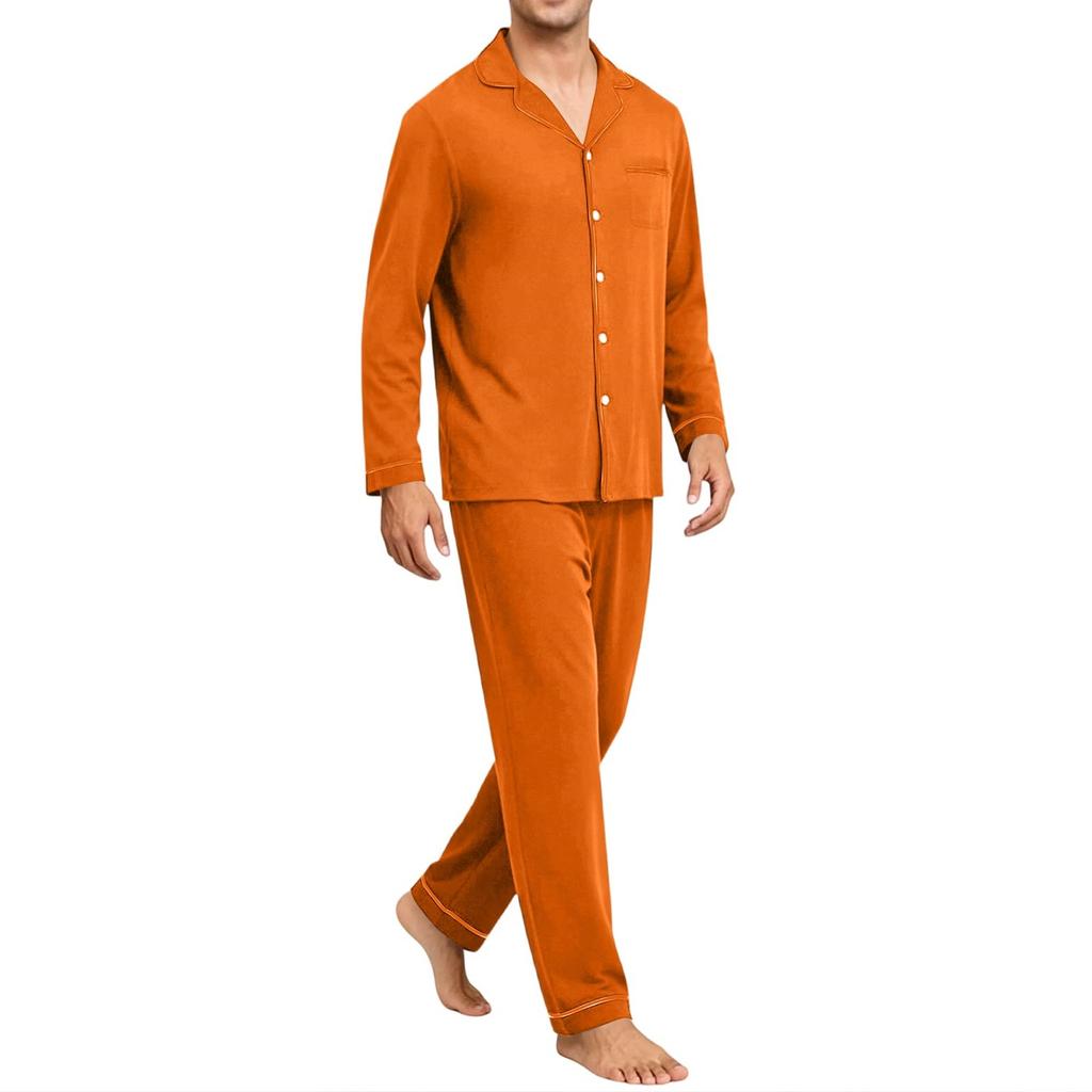 Men's Comfortable Button-Down Pajama Set Long Sleeve Loungewear for Sleep and Home