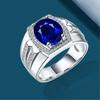12mm Wide Blue Zircon Adjustable Men Ring Copper Plated Platinum Male Finger Jewelry