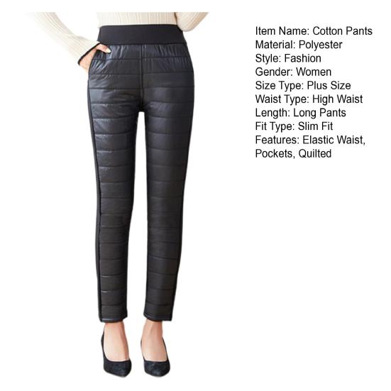 Damen Baumwollhose, elastische hohe Taille, gerades Bein, lange Hose mit Taschen, Patchwork-Farbe, verdickte Stepphose