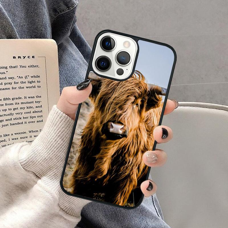 Cute Highland Cow Phone Case for iPhone 17 Air 16 16e 15 Plus for Apple 13 11 12 14 Pro Max Cover coque Shell