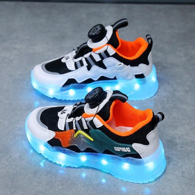 Kid Sneakers Luminous Rotate Button USB Charge Sport Lighting Shoes Boys Girls Casual Skateboard Shoes Lightweight Running Shoe