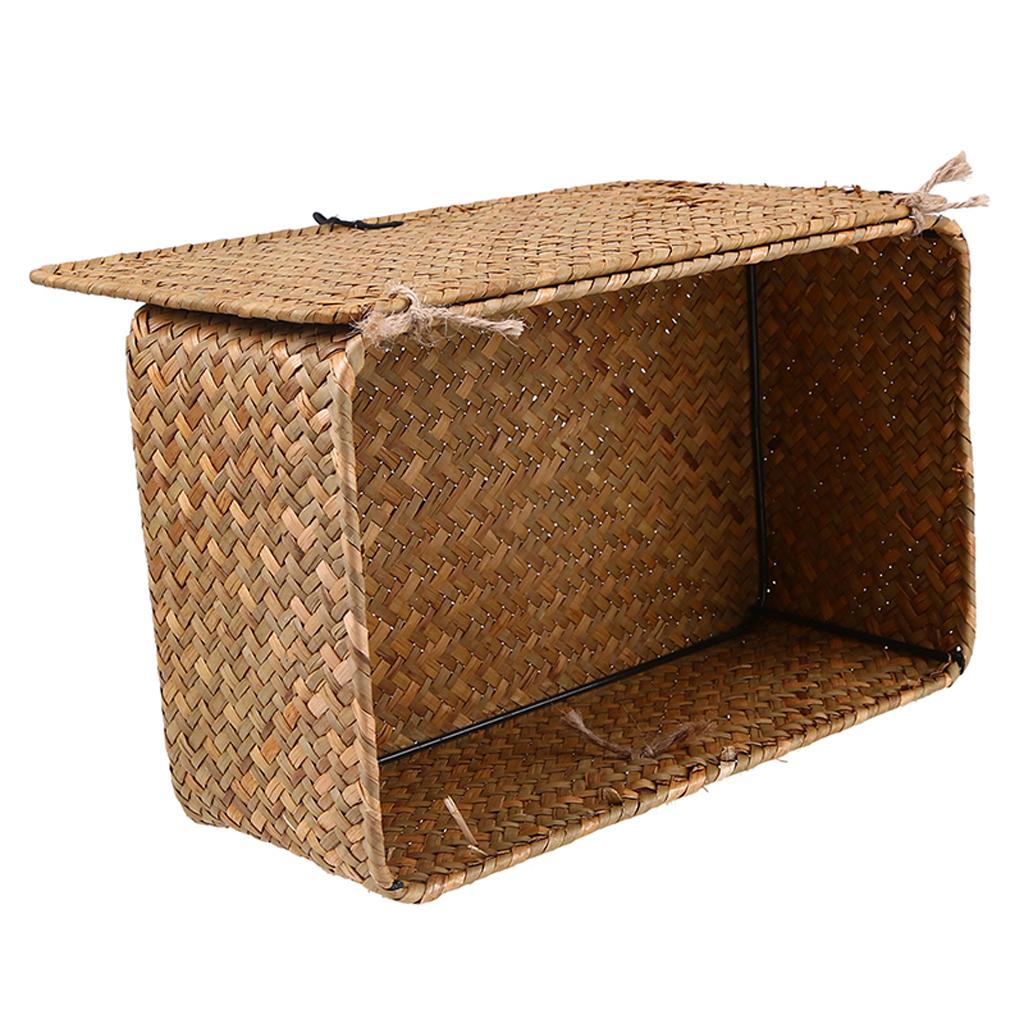 Wicker Basket with Lid, Seagrass Woven Basket for Storage, Decorative Storage Baskets Bins for Organizing Home
