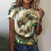 Moda Top de Mujer de Cuello Redondo Camiseta Casual de Calle de Manga Corta con Estampado Estereoscópico de Animales Impreso en 3D Verano