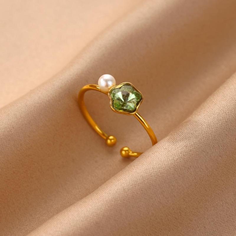 Nischen-Vintage Dopamin Zirkon Perlen Pentagramm Ring Damenmode Vielseitiger Zeigefingerring