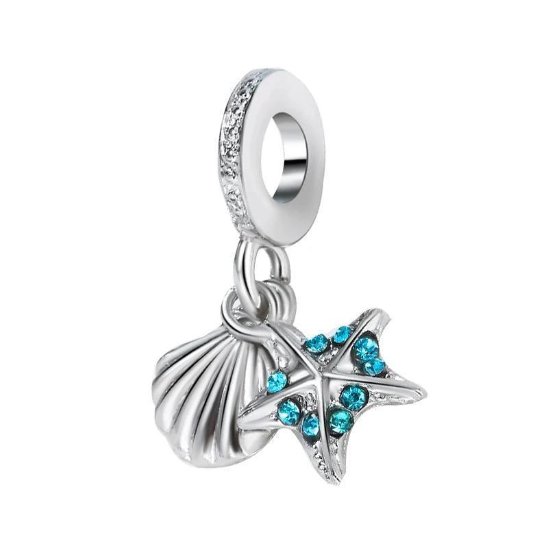 

New Blue Ocean Shell Tortoise Octopus Series Heart Star Charm Bead Fit Bracelet Fashion Jewelry for Women
