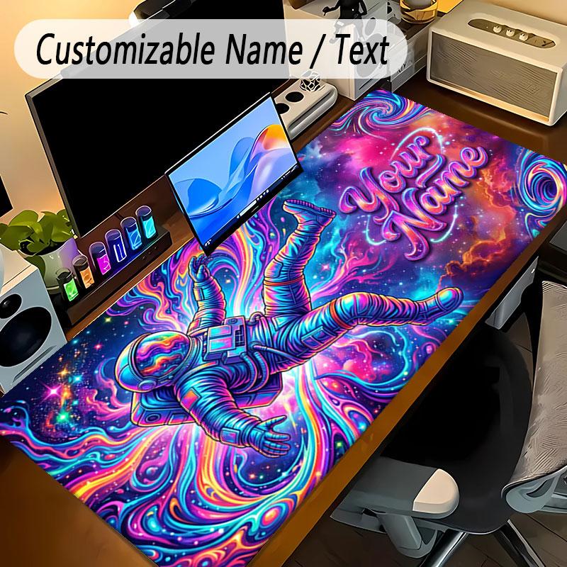 Astronaut Space Theme Personalized Mouse Pad Custom Name Text Non Slip Desk Pad For Laptop Office Desktop