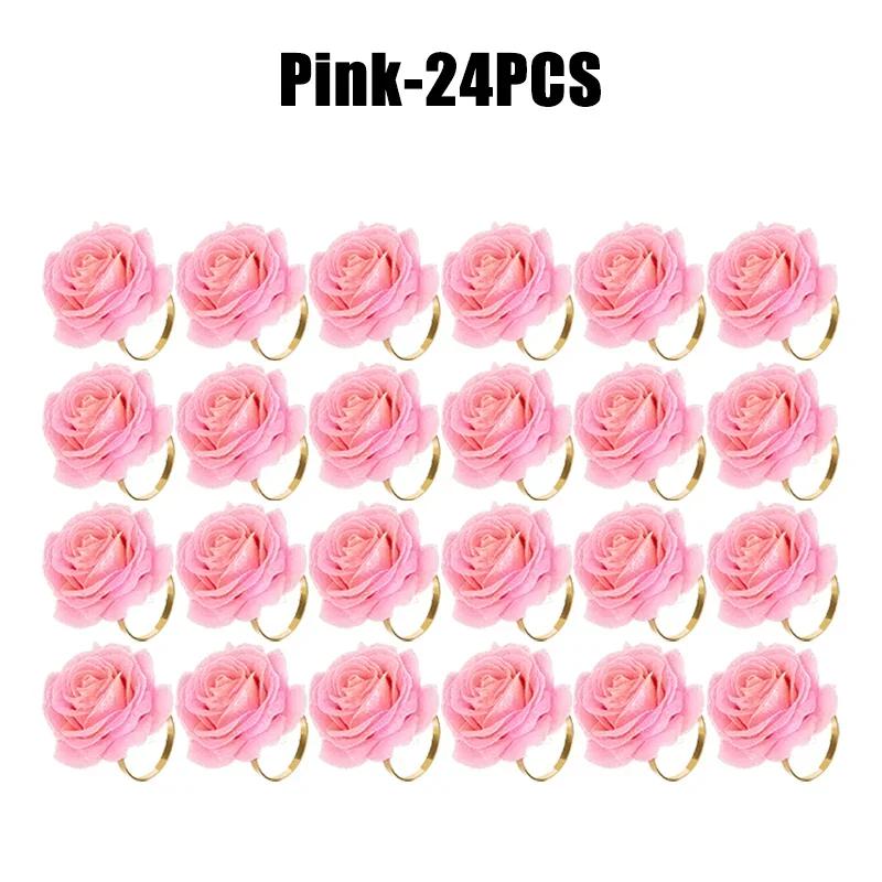 Rose Gold Napkin Rings 96Pcs Red Flower Wedding Decor Valentine Christmas Birthday Banquet Tableware Holder Set