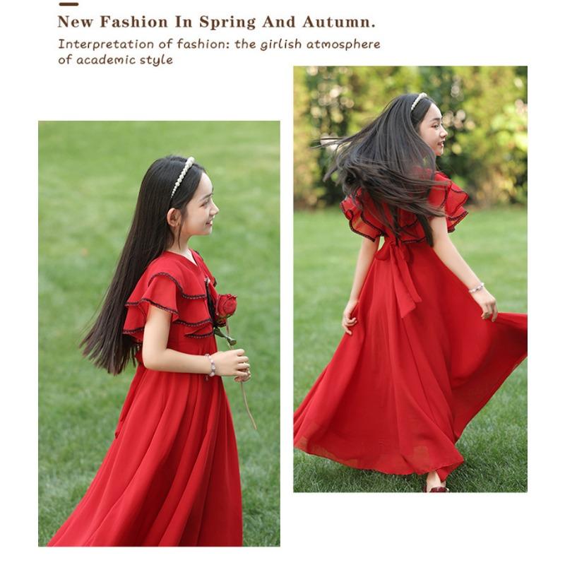 Girls Beach Summer Princess Dress Short Sleeve Solid Color