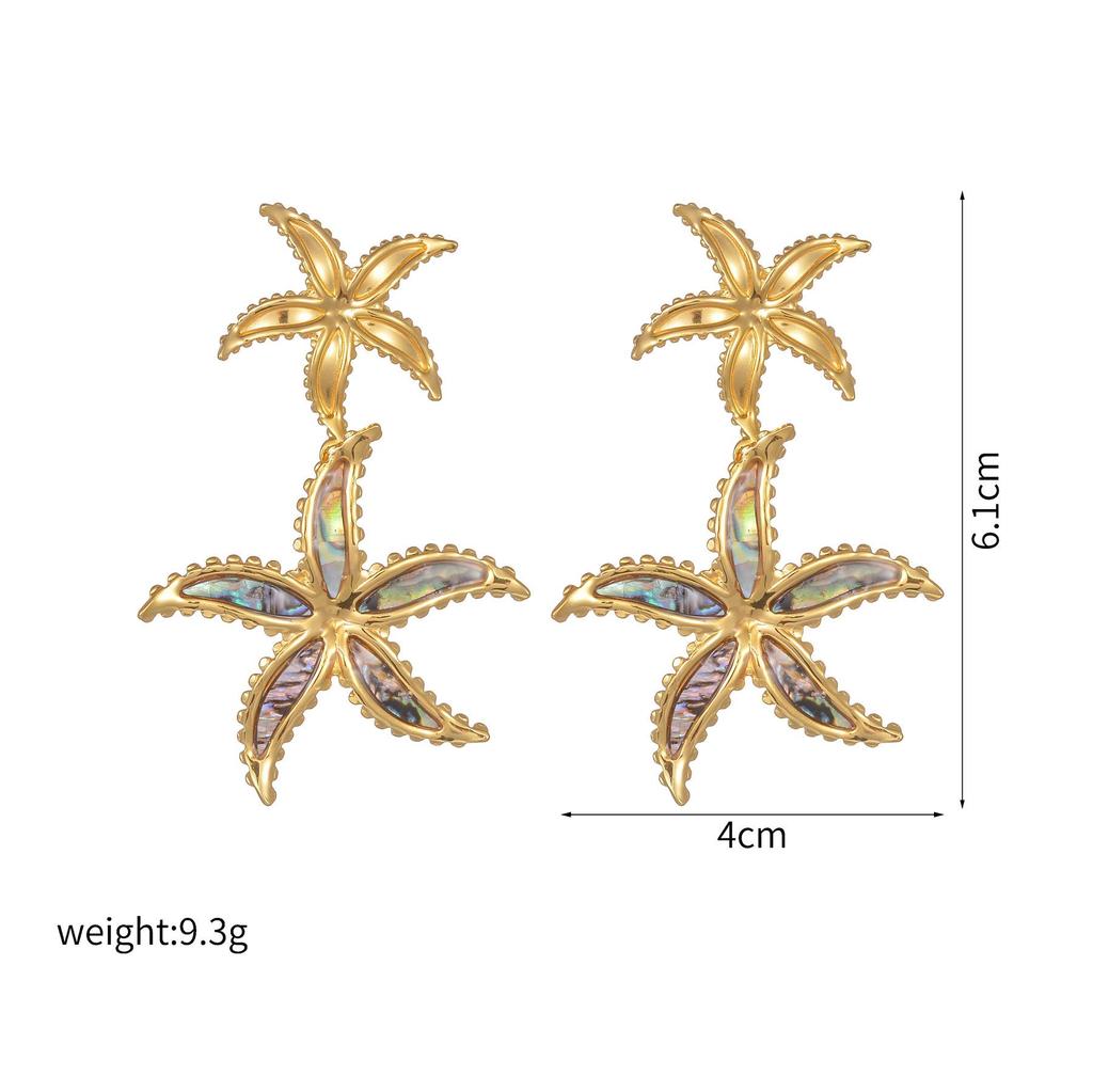 Anello Aperto INS Moda Acciaio Inossidabile Stella Marina Perla - Anello Dito Esagerato Placcato Oro 18K da Donna