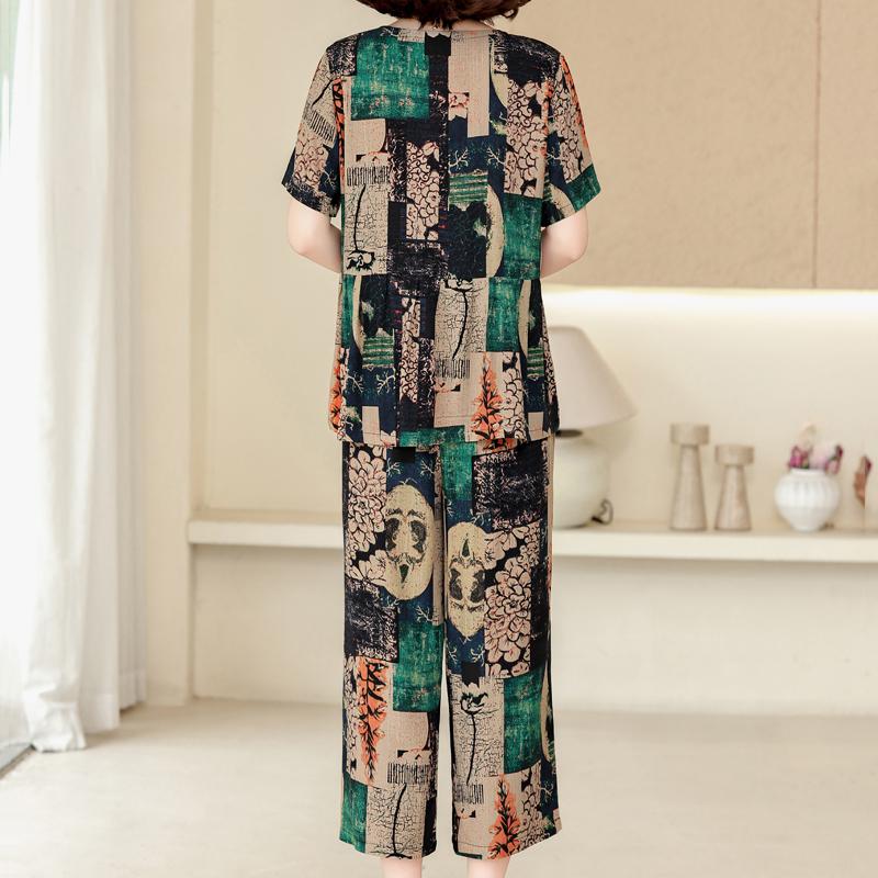 Women's Plus Size Printed 2-Piece Set – Casual Short Sleeve Summer Outfit (XL-5XL)