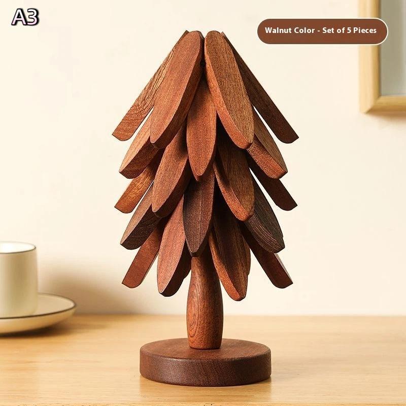 Tree Design Stand Wooden Christmas Tree Shape Decorative Anti Scald Heat Resistant Table Ornament Mat Coaster