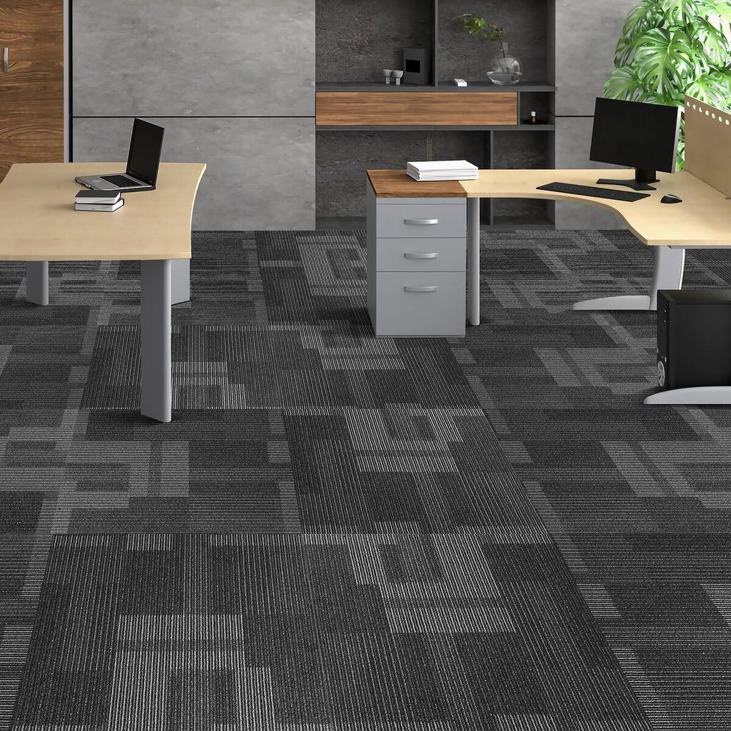 Carpet Tiles Reusable, 24"x 24"Carpet Squares With Padding Attached, Soft Padded Carpet Tiles, Easy Install DIY for Bedroom Living Room (24Tiles,