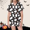 Kids Halloween Print Short Sleeve Pajama Set with Lapel Collar Top and Matching Shorts