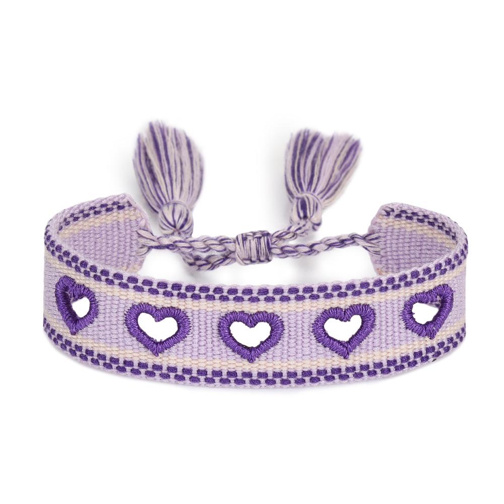Adjustable European-American Braided Bracelet with Embroidered Heart, Tassel & Chain Ornament, Handmade Spring Style.