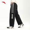 Anta Striped Letter Mid-Rise Fleece Straight Casual Pants Women Bottoms Basic-Black 162348305-2