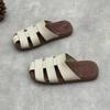 Johnature Genuine Leather Flat Slippers Weaving Hollow-out Breathable Casual Women's Slip-on Shoes