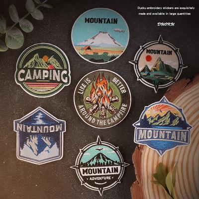 Stickerei-Logo, rundes Abzeichen, Camping-Reiseserie, Outdoor-Armband, Bekleidungszubehör, Patch-Aufkleber, Stickerei-Stoffaufkleber