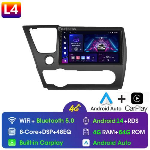 FortressFor Honda Civic9 2013 2014 2015 2016 Android 12 Carplay Car Radio Multimedia Video Player GPS Navigation 2 Din Autoradio