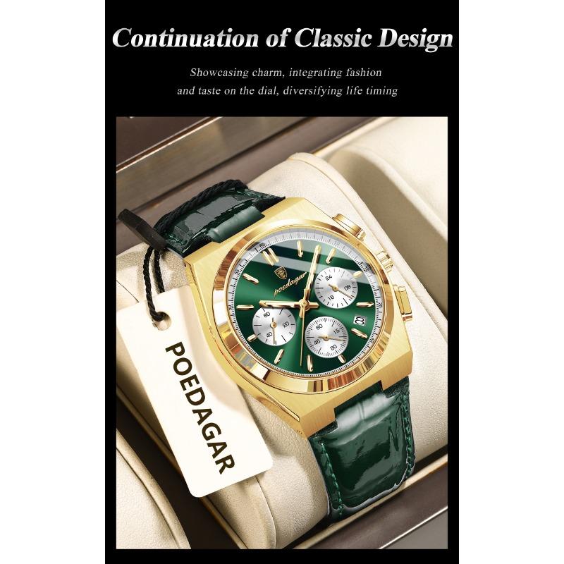 POEDAGAR Orologio da uomo di lusso alla moda Impermeabile Luminoso Cronografo Data Quarzo da polso Moda Sportivo Pelle Orologi
