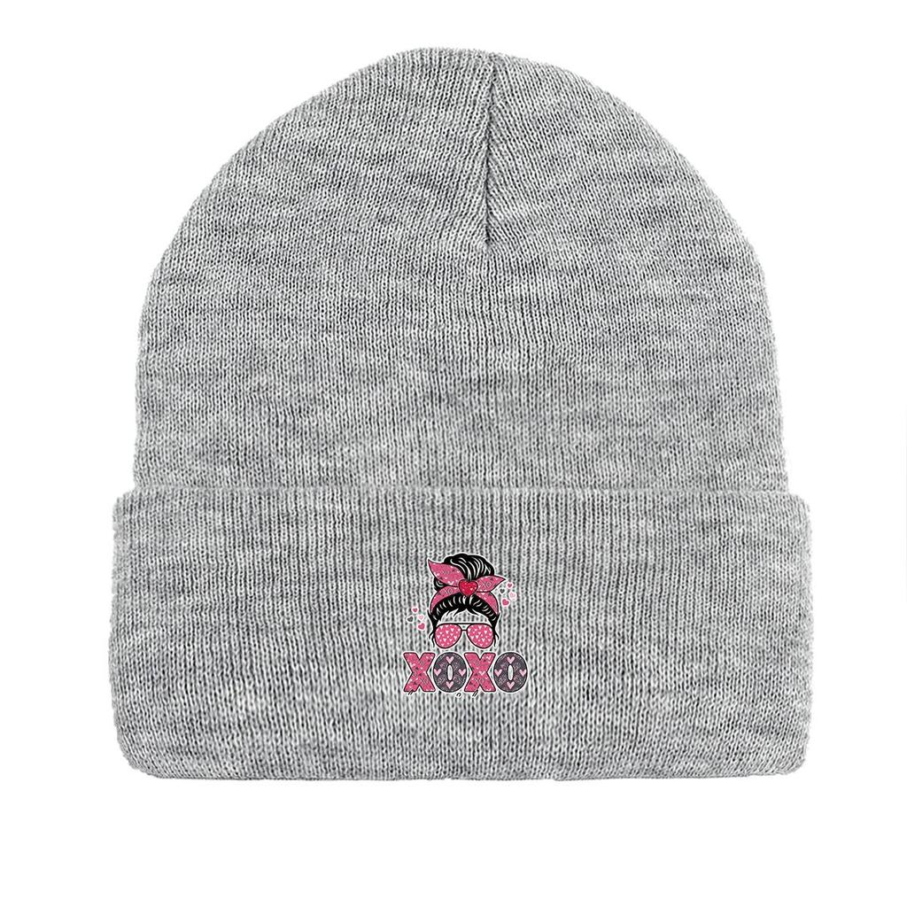 XOXO" Valentine's Day Print Knit Hat Beanie, Sunglasses Lady Skull Cap Stretchy Autumn Trendy Bonnet Knitted Cap Beanie