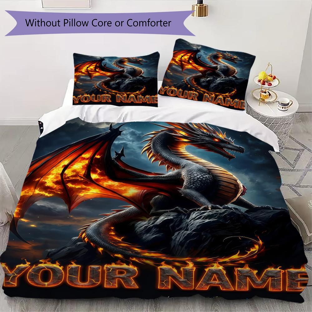 Custom Name Dragons Fiery Majesty Bedding,Quilt Set Quilt Cover Pillowcase Home Birthday Gift(1 * duvet cover + 2 * pillowcase, without core)_lx