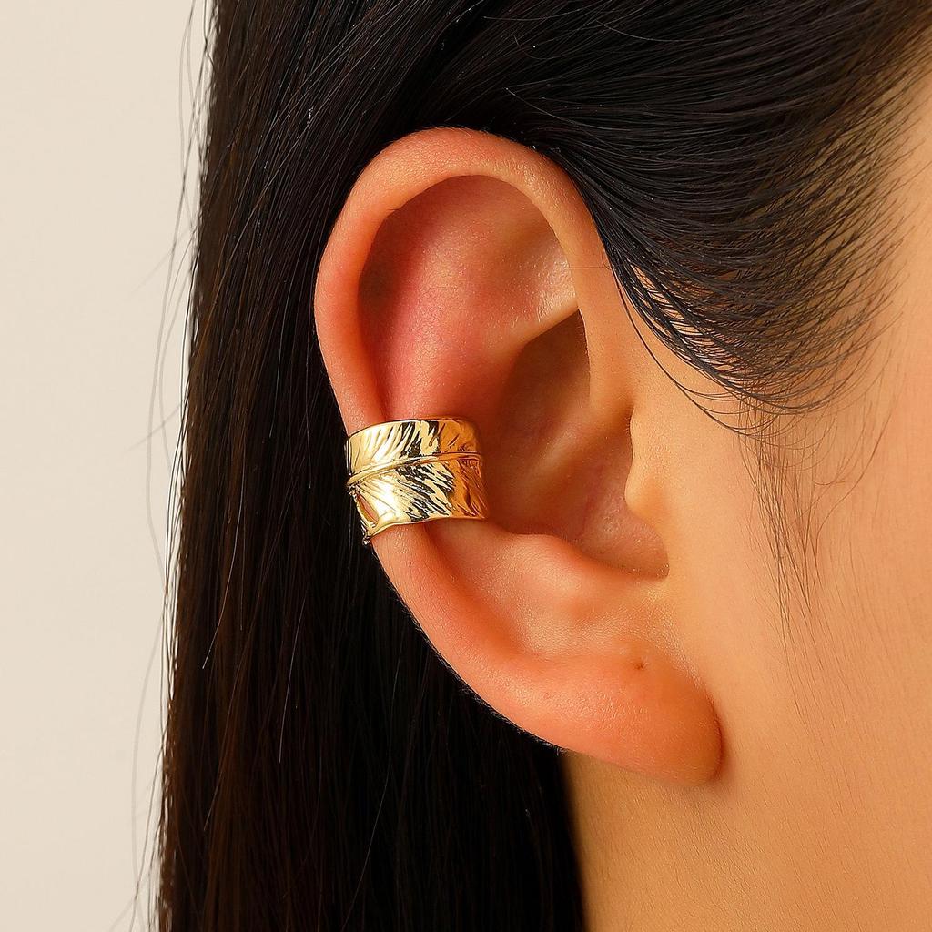 Clip per orecchio retrò francese a doppio strato in lega senza buco: Ear Cuff Semplice da Donna, Stile Freddo, di Nicchia Coreano, Temperamento