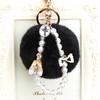 Fashion Pompom Keychain Number 5 Faux Fluffy Crystal Bottle Bow Pearl Chain Women handBag Car Key Chain Ring Keychains Jewelry