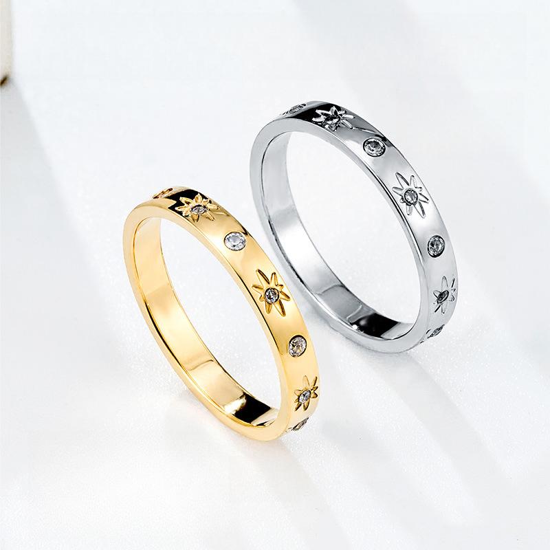 New Star Ring Niche Simple Diamond-encrusted Octagram Star Ring Girls Titanium Steel Jewelry