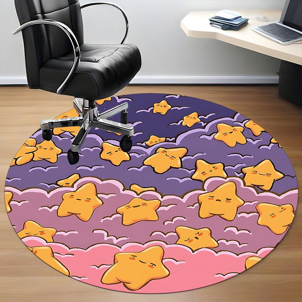 1pc Stars Clouds Office Round Area Rug, Indoor Mat Suitable For Office, Under Office Chairs Bedroom Living Room Home Decor, Room Deco