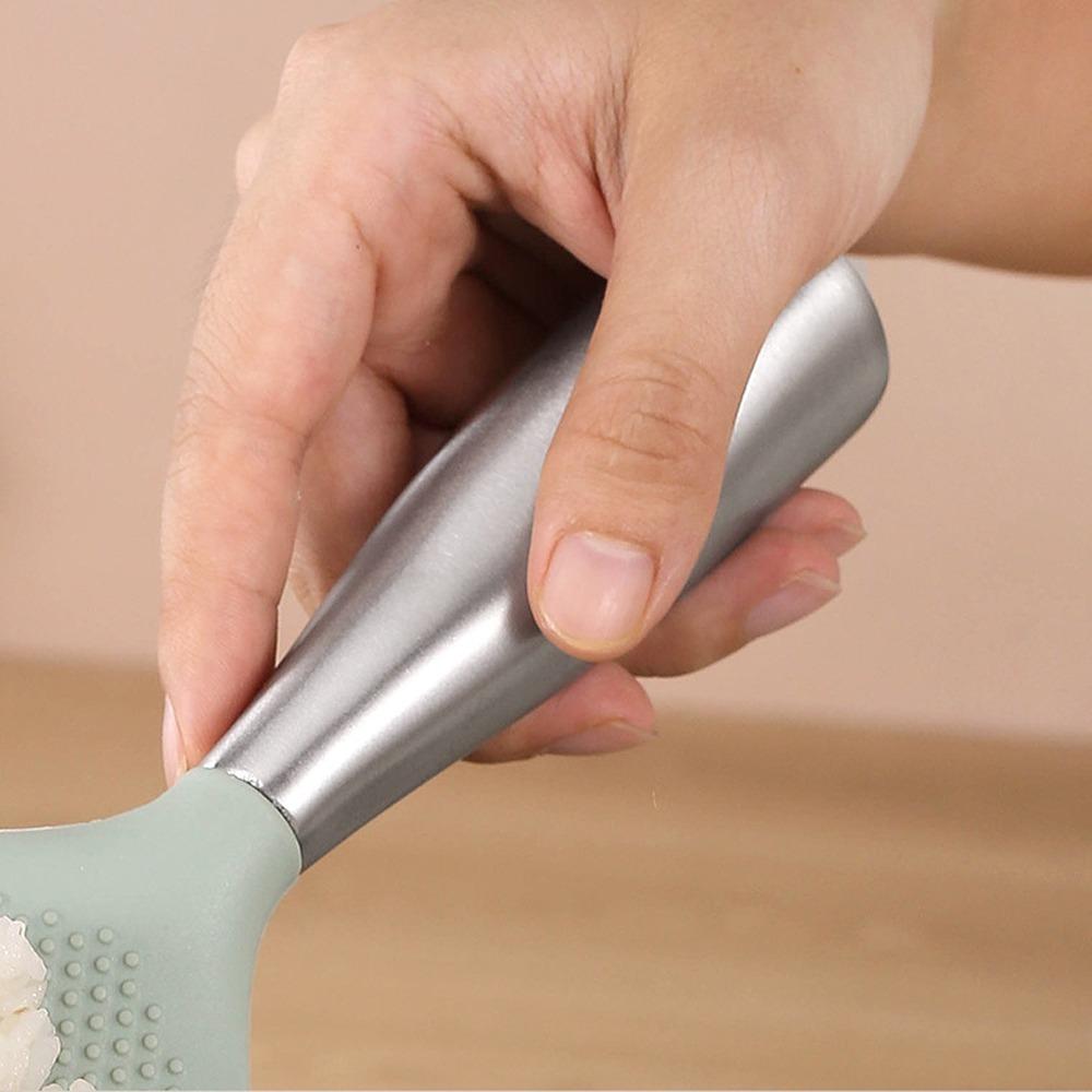 Lebensmittelechter Silikonlöffel Griff aus Edelstahl Antihaftbeschichtet Rutschfest Reislöffel Hochtemperaturbeständiger Löffel Küchenhelfer