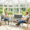 4 Piece Garden Furniture Set, Outdoor Sofa Set with HDPE Slatted Loveseat Armchairs Coffee Table Metal Frame, Dark Grey