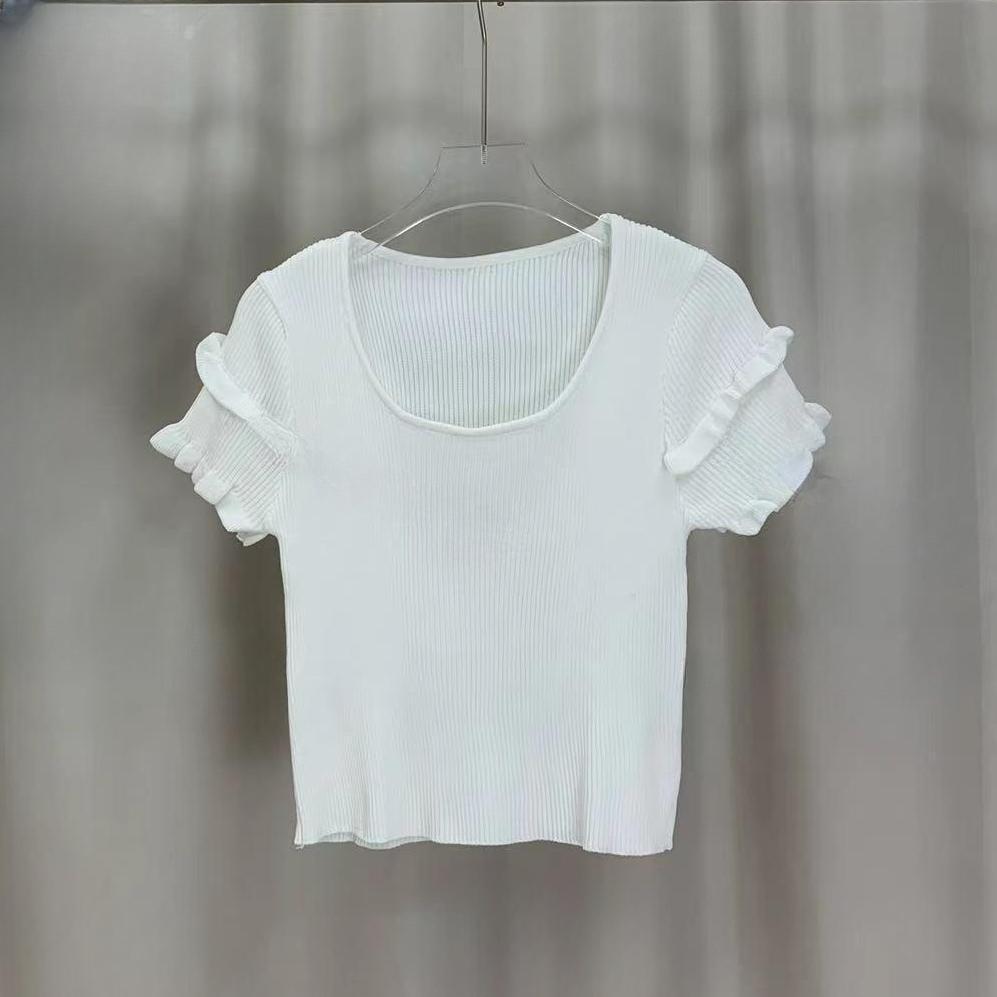 Fashion Summer Gentle Wind Round Neck Pullover Top Design Sense Double Layer Short Sleeve Knit Sweater Women Casual Essential Slim Fit Pullovers Tees