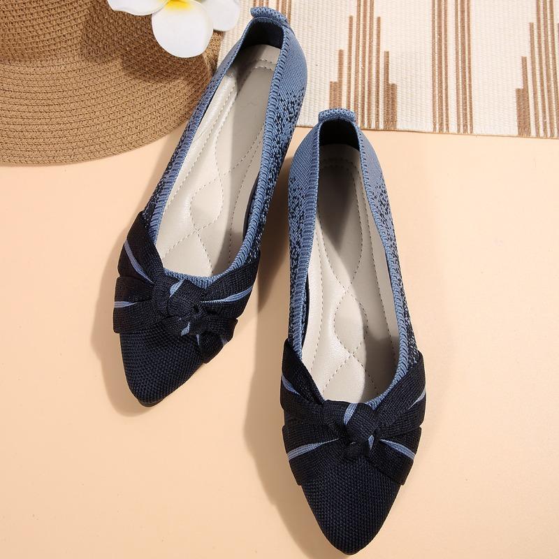 New pointed fly-woven lazy single shoes women's flat-bottomed breathable shallow-mouth bow professional single shoes